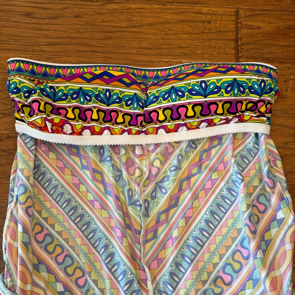 Trina Turk Peruvian Stripe Swimsuit Romper Cover Up Multicolor Halter Top Size M - Picture 9 of 14